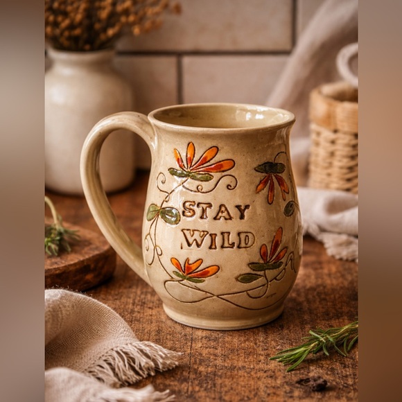 Handmade Other - Handmade Studio Pottery “Stay Wild” Mug | Artisan Ceramic Coffee Cup | Signed